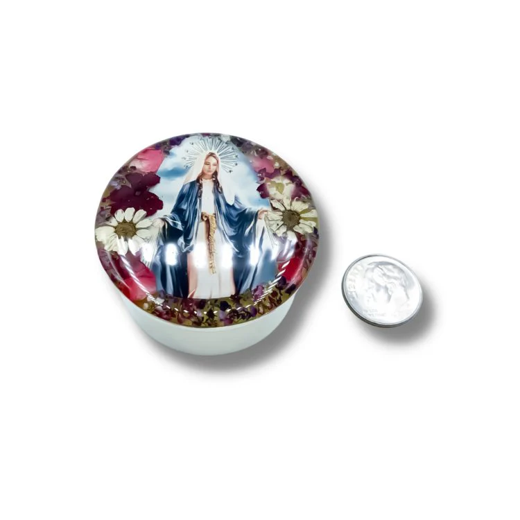 Our Lady of Grace Mini Box w/ Pressed Flowers 1.5" X 1" - Image 2