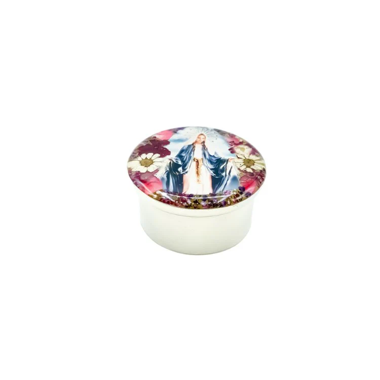 Our Lady of Grace Mini Box w/ Pressed Flowers 1.5" X 1" - Image 3