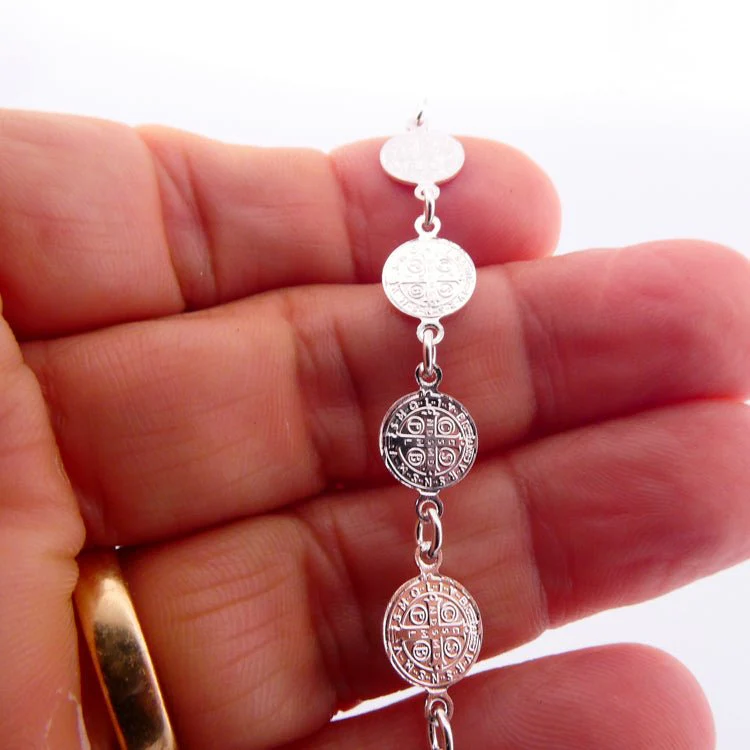 Silver-Plated St Benedict Coins Bracelet 7.5-inch - Image 3