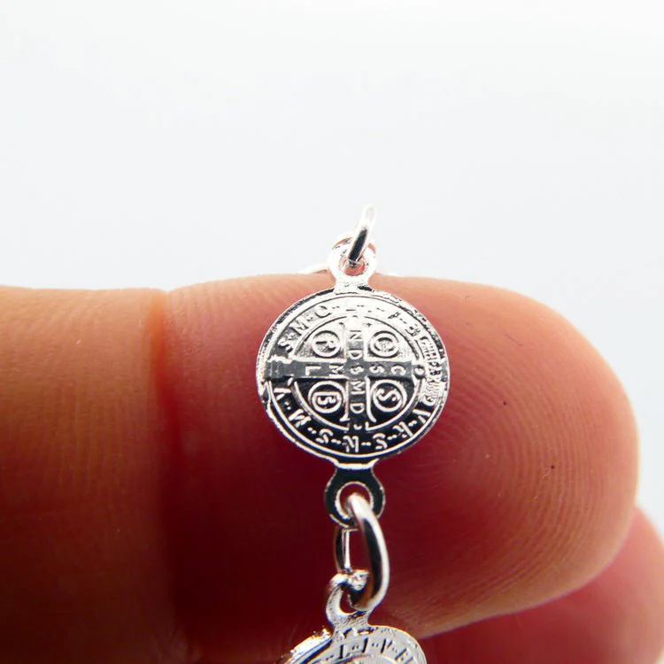 Silver-Plated St Benedict Coins Bracelet 7.5-inch - Image 4