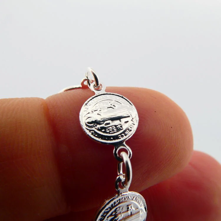 Silver-Plated St Benedict Coins Bracelet 7.5-inch - Image 5