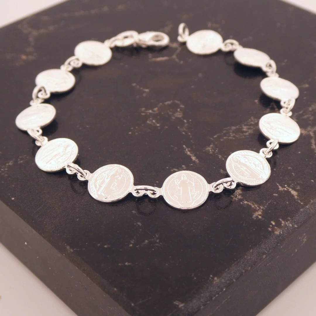 Silver-Plated St Benedict Coins Bracelet 7.5-inch - Image 9