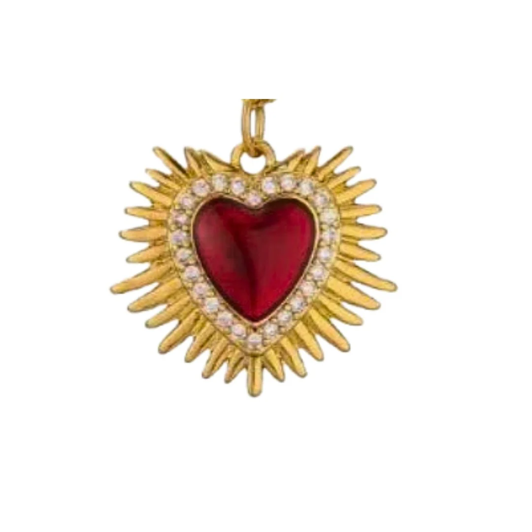 Gold-Plated Sacred Heart Red Enamel Charm Beaded Elastic Bracelet 7-inches - Image 11