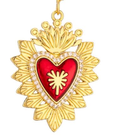Gold-Plated Sacred Heart Red Enamel Charm Beaded Elastic Bracelet 7-inches - Image 14
