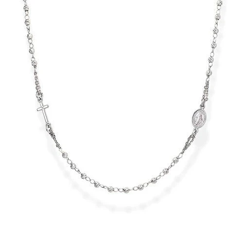 Rosary Round Necklace Diamond Cut Bead -Silver 18-inch