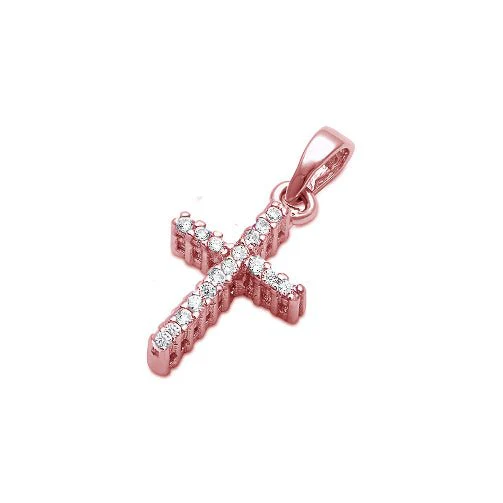 Rose Gold Vermeil Clear CZ Cross Necklace 18-inch - Image 4
