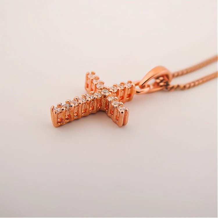 Rose Gold Vermeil Clear CZ Cross Necklace 18-inch - Image 5