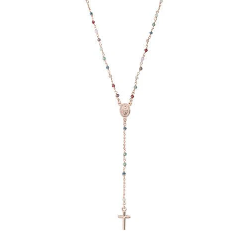 Rose SS Rosary Classic  necklace & multicolor paste crystals 18-inch