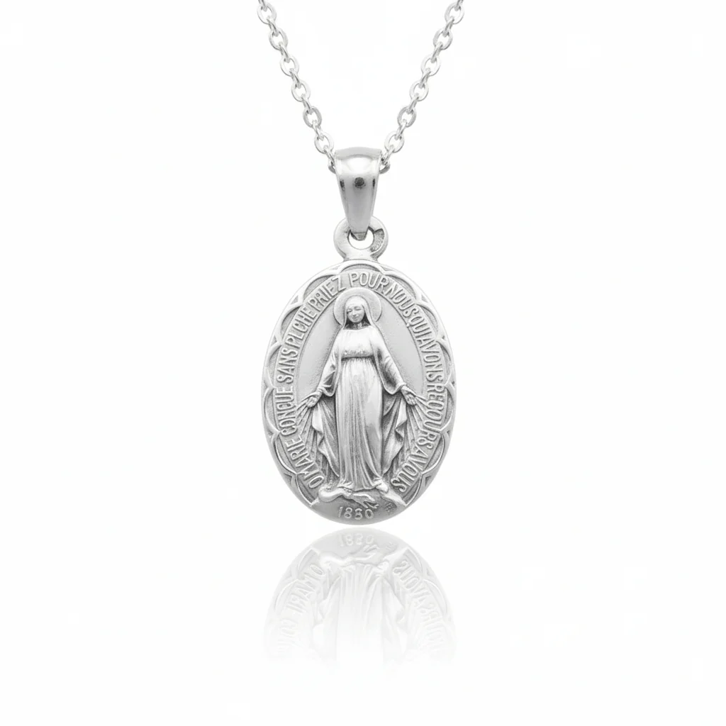 Silver Miraculous Medal Necklace 18"  | France | Rue du Bac
