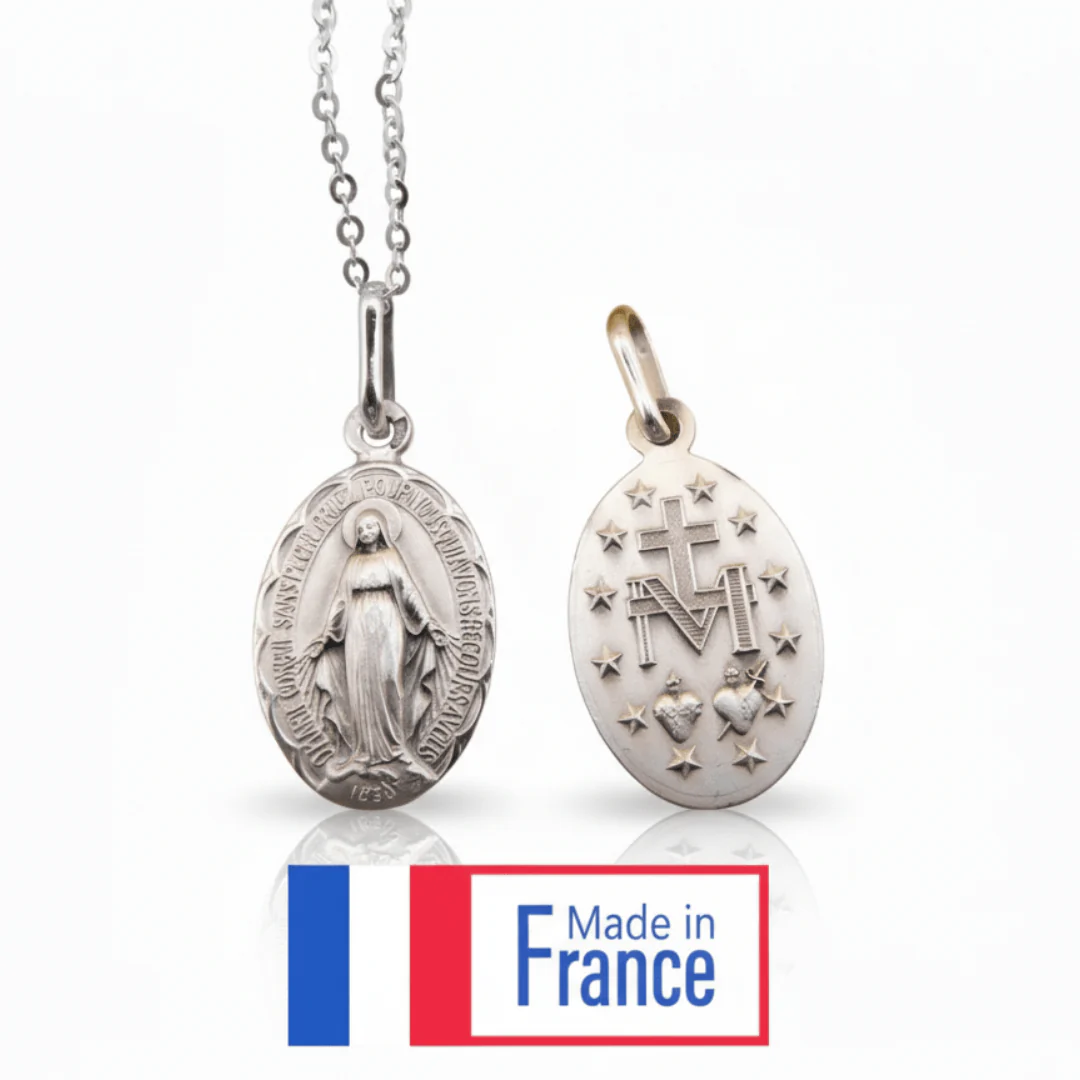 Silver Miraculous Medal Necklace 18"  | France | Rue du Bac - Image 2