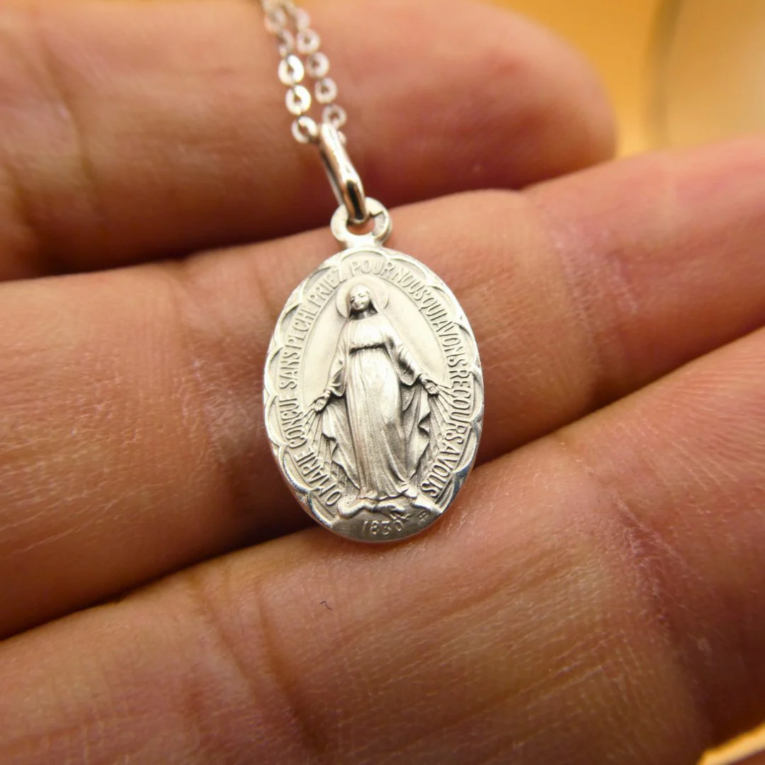 Silver Miraculous Medal Necklace 18"  | France | Rue du Bac - Image 3