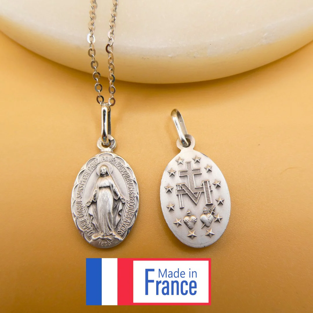 Silver Miraculous Medal Necklace 18"  | France | Rue du Bac - Image 4