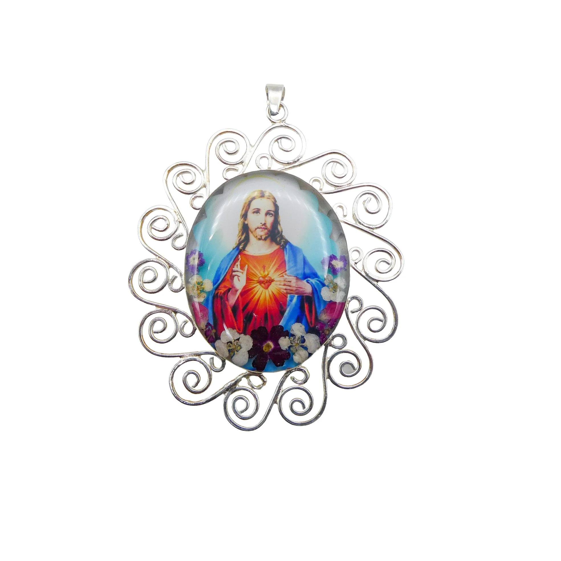 Sacred Heart Baroque Necklace w/ Pressed Flowers 18-inch