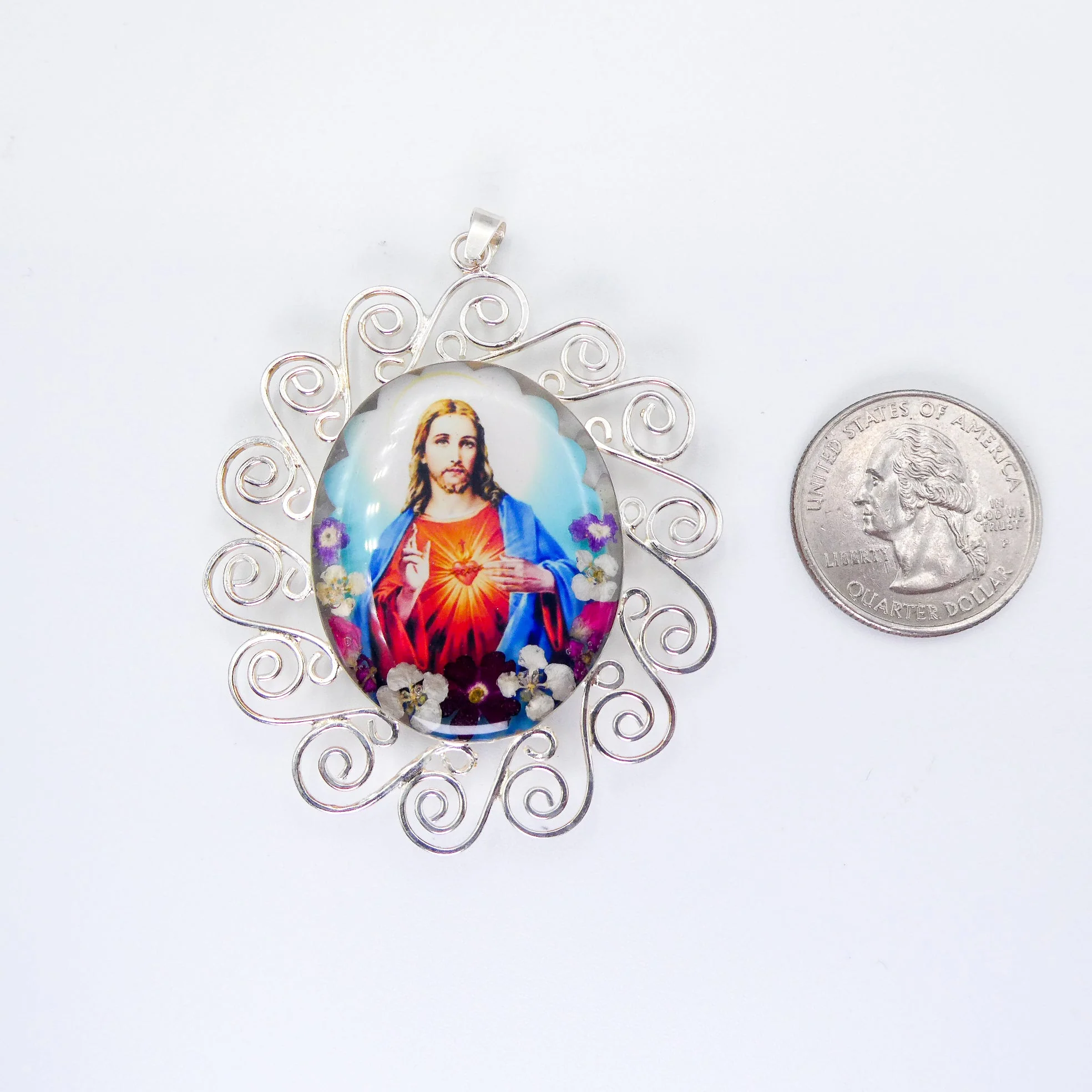 Sacred Heart Baroque Necklace w/ Pressed Flowers 18-inch - Image 4