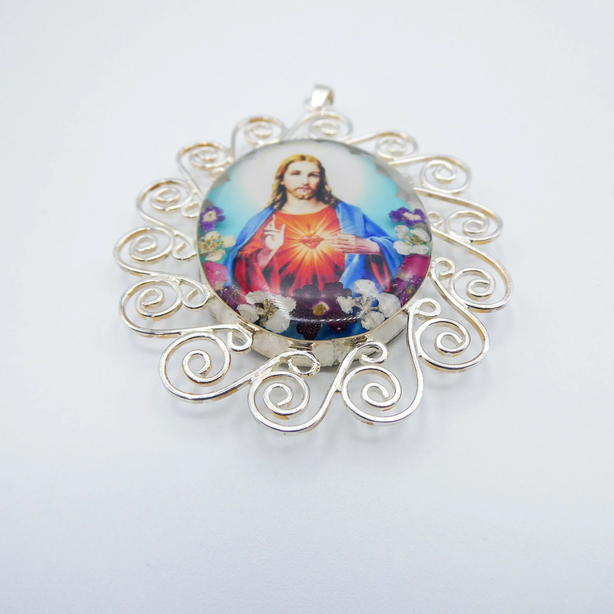 Sacred Heart Baroque Necklace w/ Pressed Flowers 18-inch - Image 5