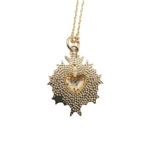 Gold-Plated Sacred Heart Pendant Necklace with White CZs 18-inch - Image 3