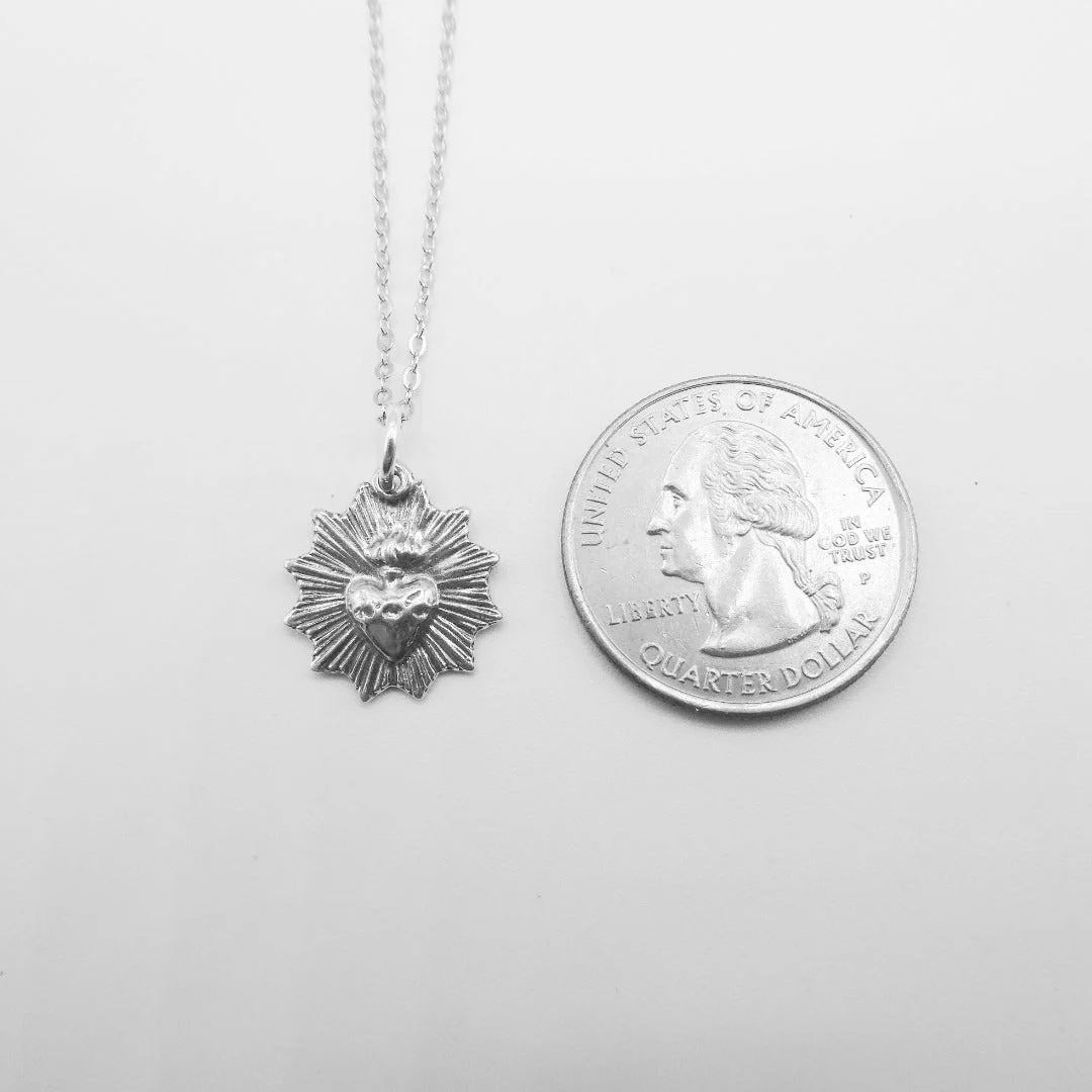 Silver Sacred Heart Radiant Necklace 18-inch - Image 3