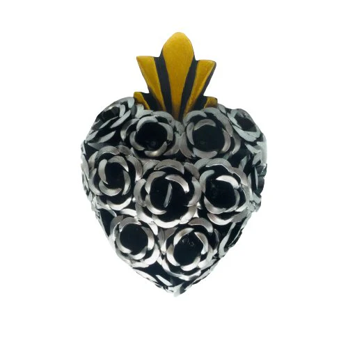 Sacred Heart Roses Wall Hanging in Silver and Black 5.5" x 7"