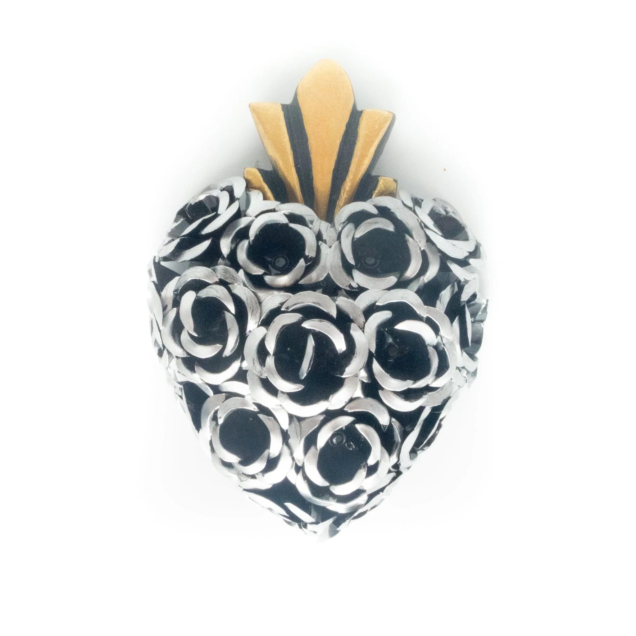 Sacred Heart Roses Wall Hanging in Silver and Black 5.5" x 7" - Image 2