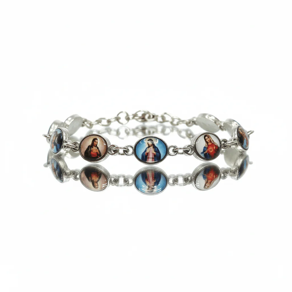 Silver-Plated Saints Charms Chain Bracelet 7.5 - Image 2
