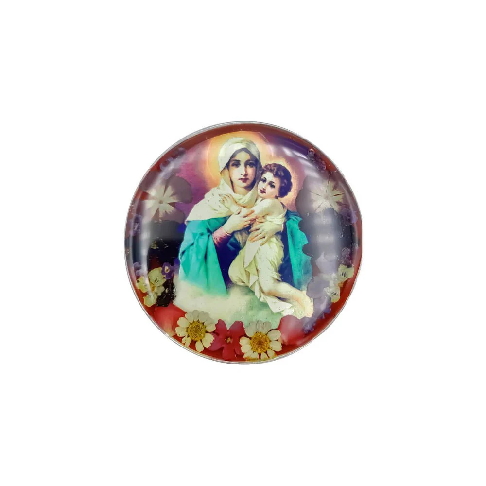 Schoenstatt Rosary Box w/ Pressed Flowers 2.9" x 1.5" x 2"