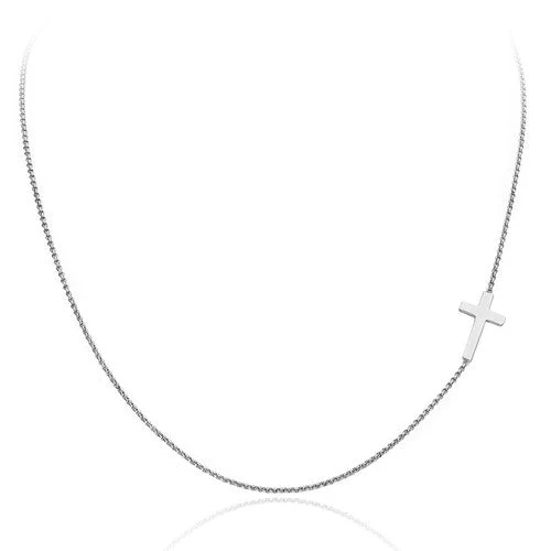 Side Cross Choker - Silver 18-inch