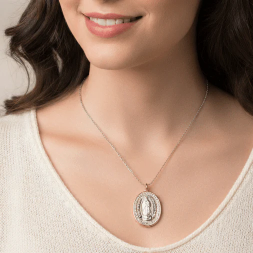 Sterling Silver Our Lady of Guadalupe Medal with 14k Gold Bezel — 0.9” × 0.8” - Image 3