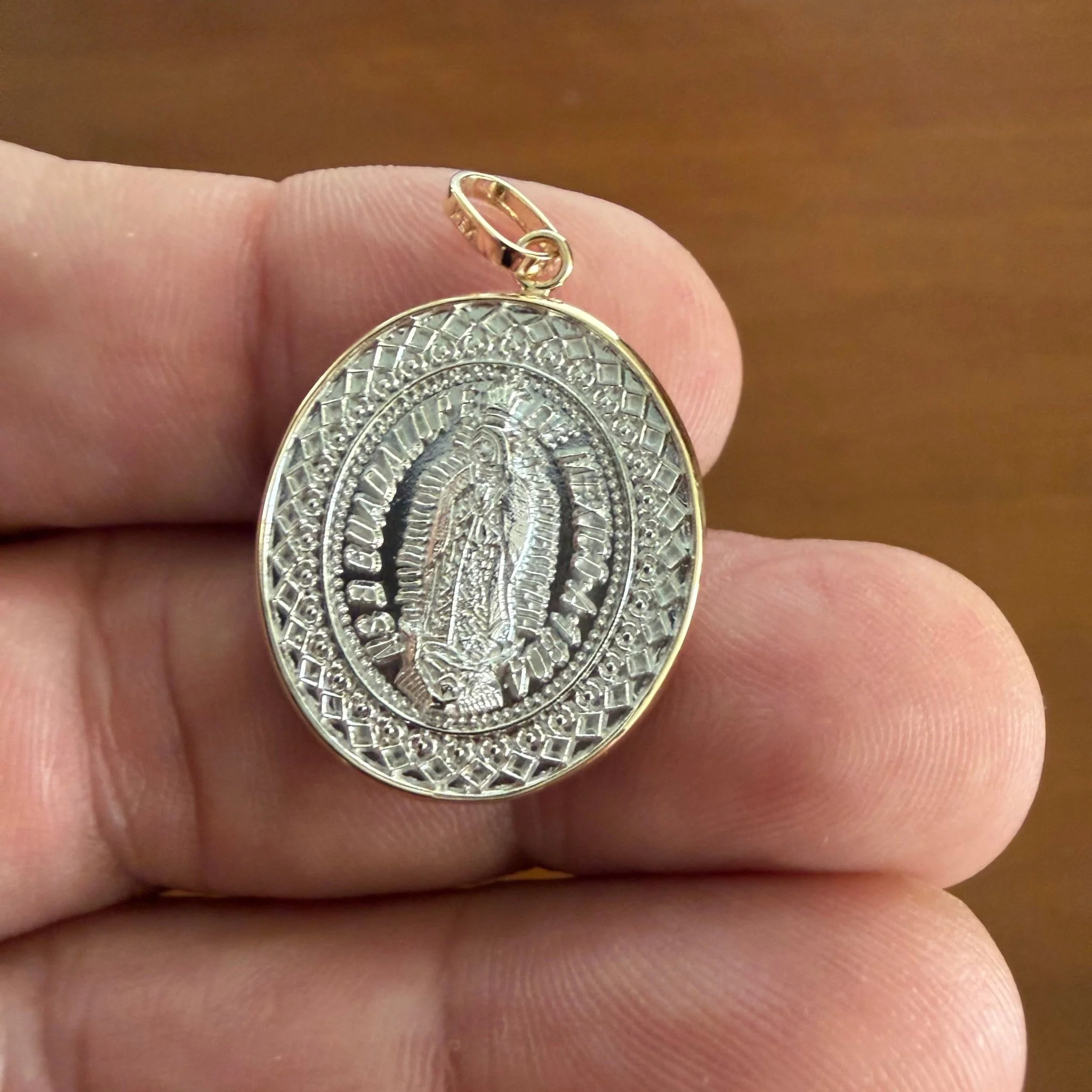 Sterling Silver Our Lady of Guadalupe Medal with 14k Gold Bezel — 0.9” × 0.8” - Image 4