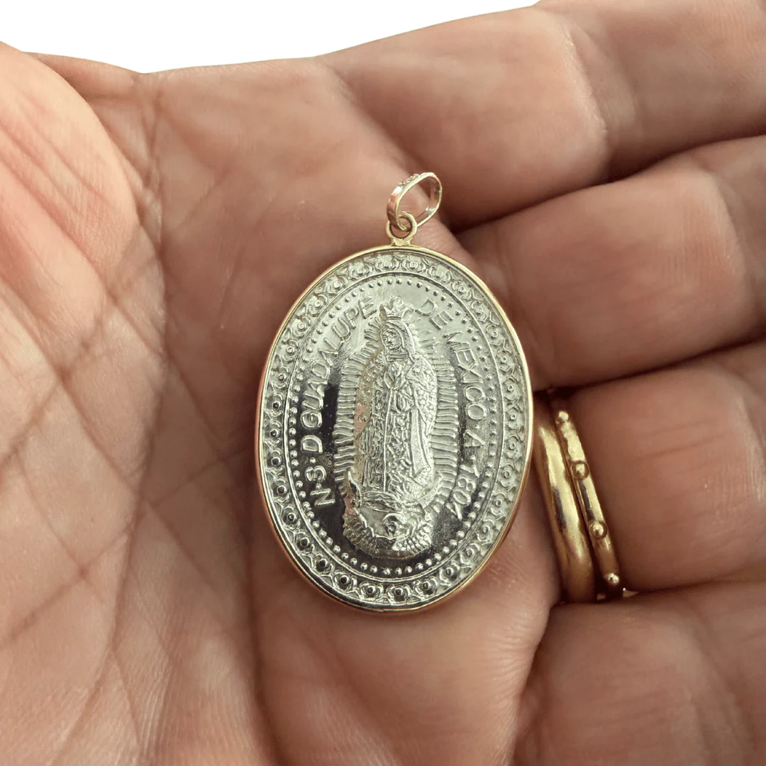 Sterling Silver Our Lady of Guadalupe Medal with 14k Gold Bezel — 1.2” × 1” - Image 4