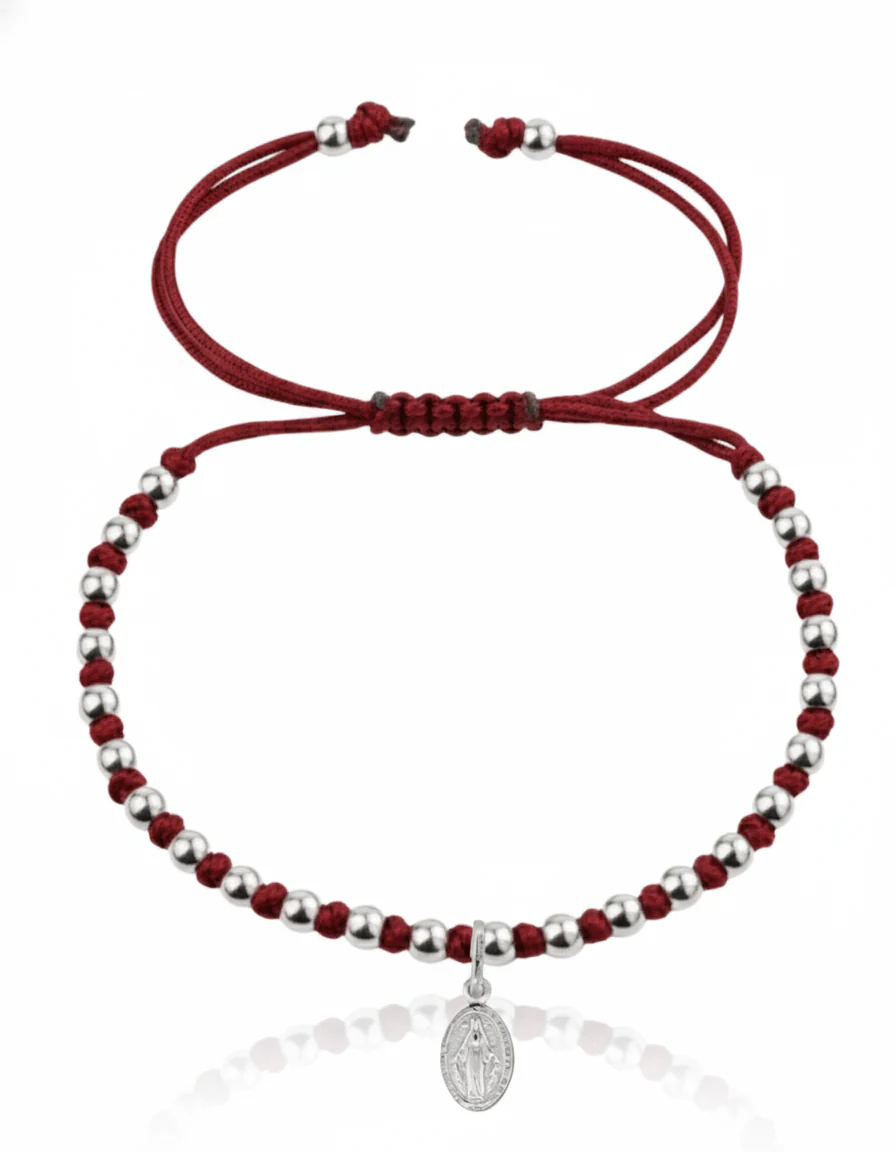 Silver Miraculous Medal String Bracelet 7.5-inch