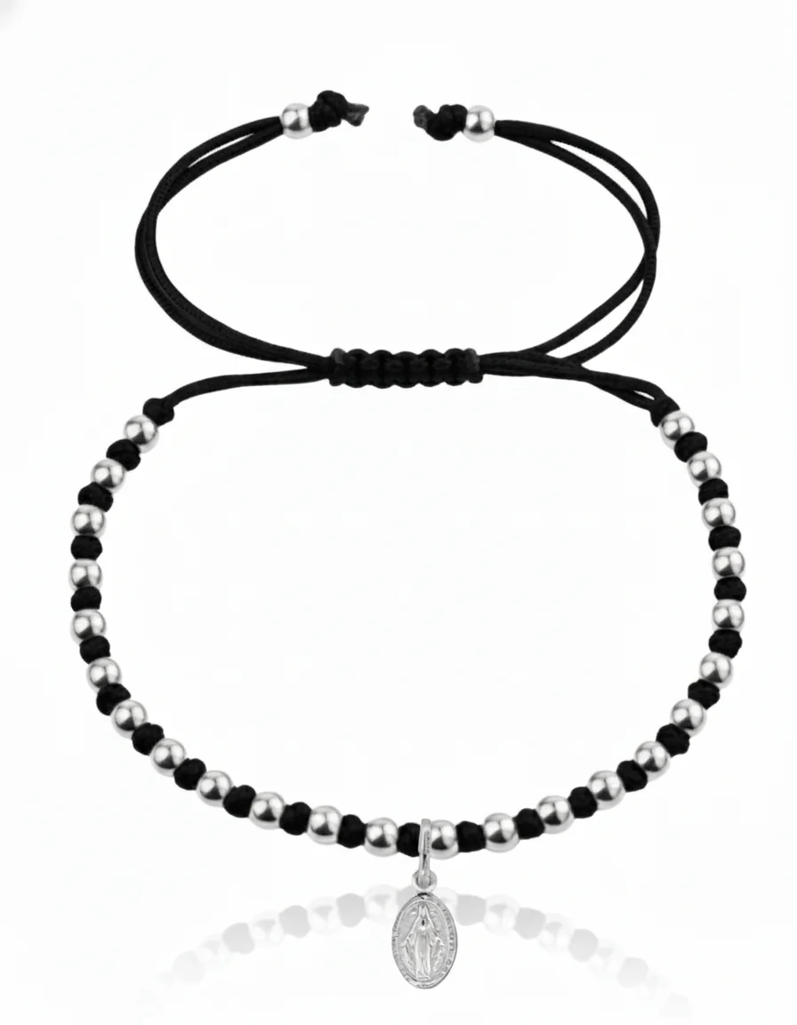 Silver Miraculous Medal String Bracelet 7.5-inch - Image 2