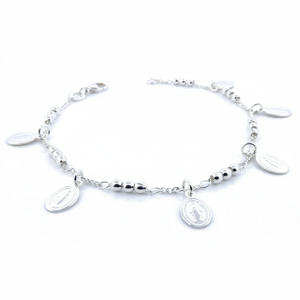 Silver-Plated Bracelet with Our Lady of Grace Charms 7-inch - Image 3