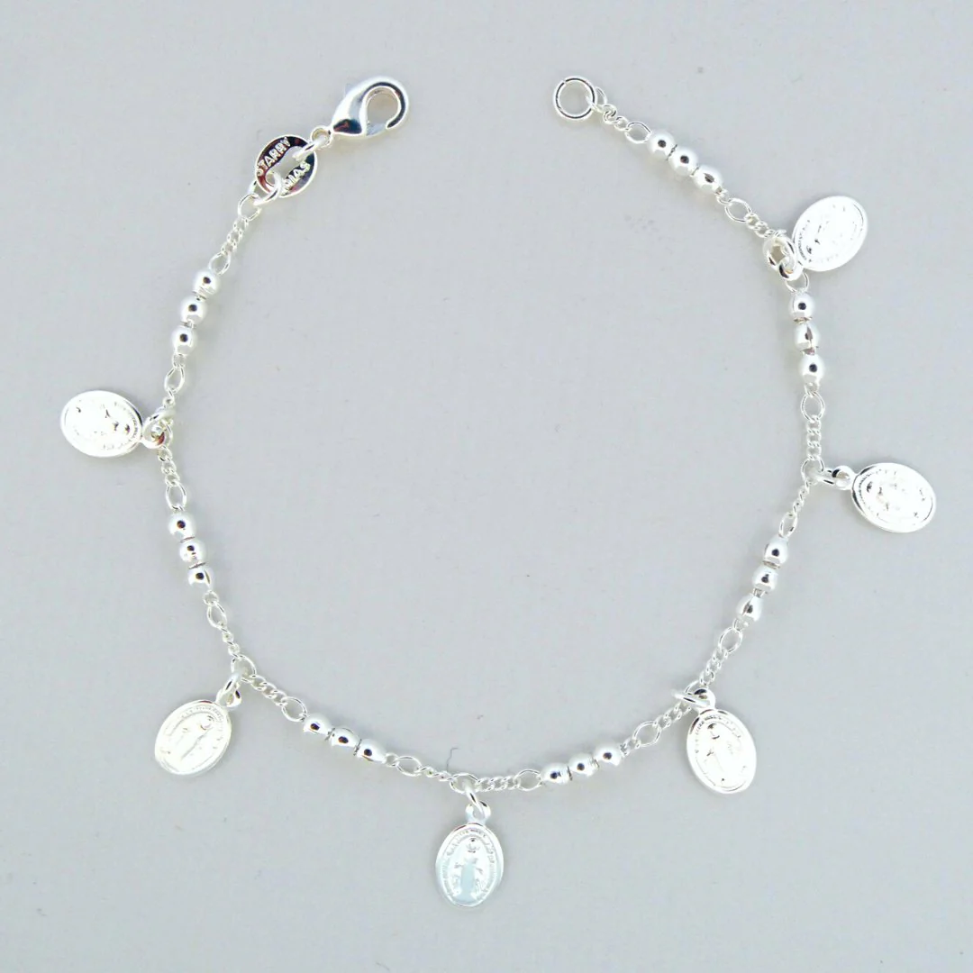 Silver-Plated Bracelet with Our Lady of Grace Charms 7-inch - Image 4