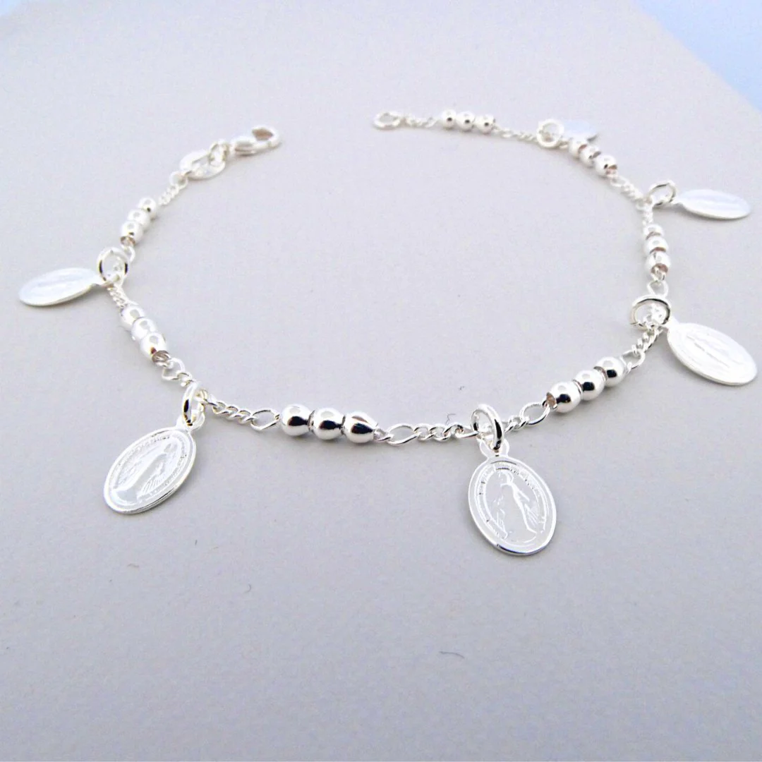 Silver-Plated Bracelet with Our Lady of Grace Charms 7-inch - Image 5