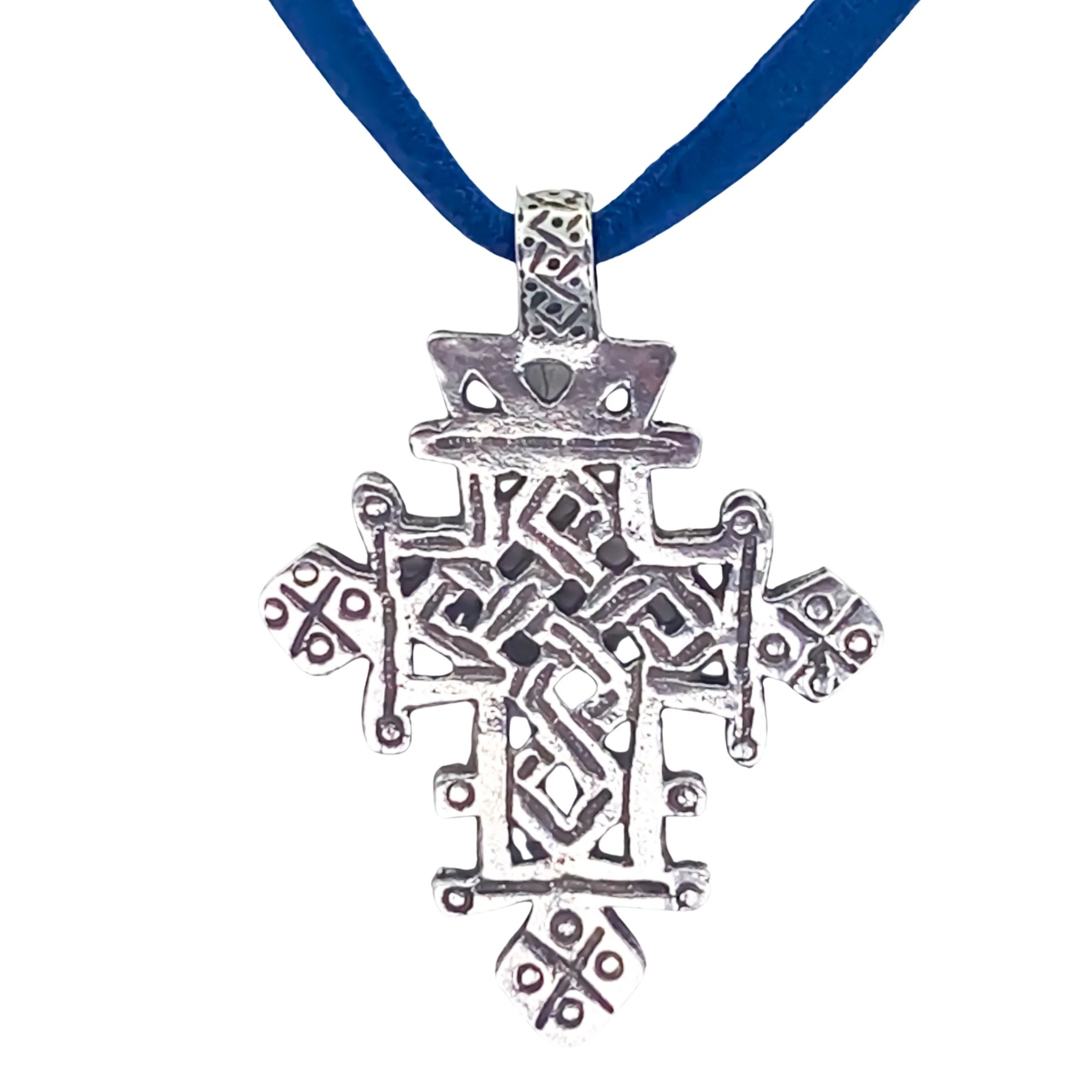 Silver-Plated Complex Cross Velvet Necklace 18-inch