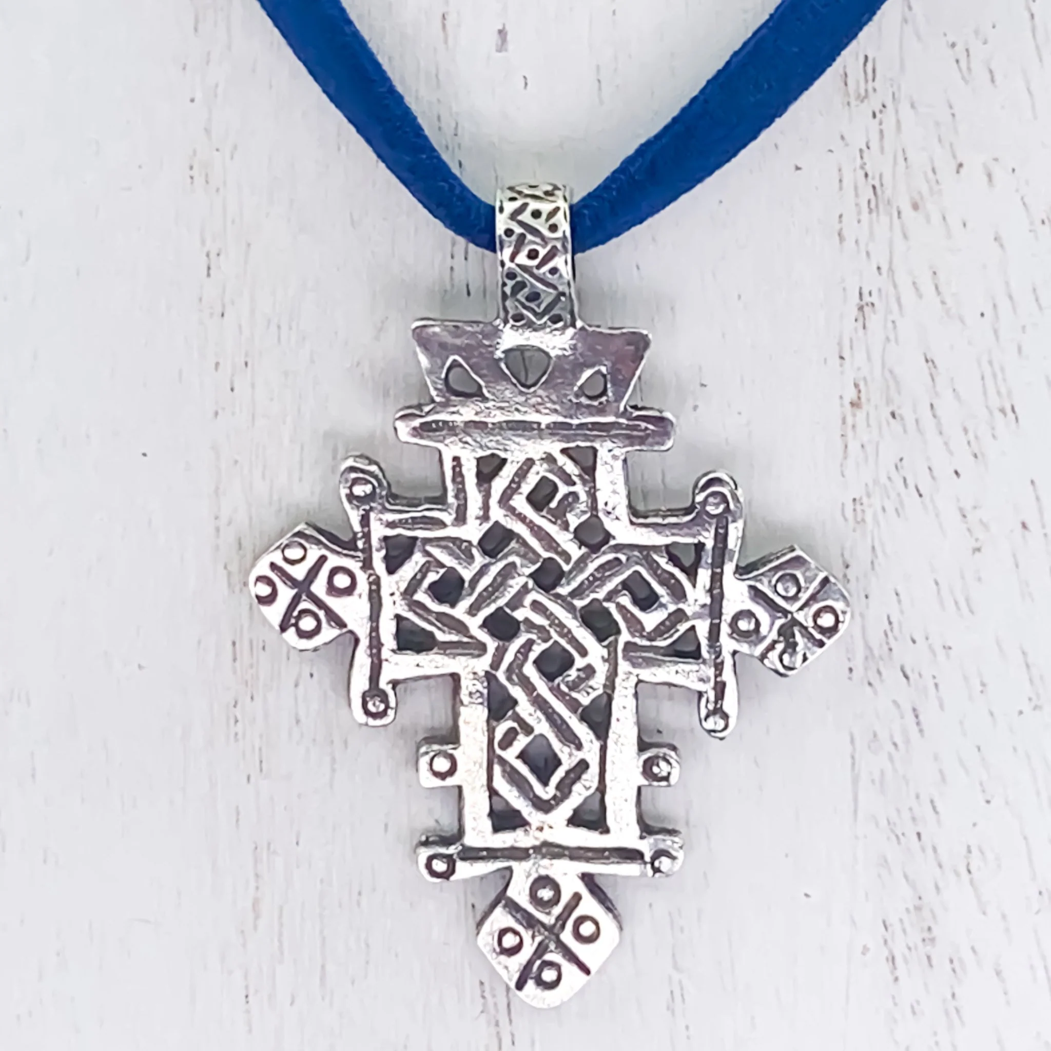 Silver-Plated Complex Cross Velvet Necklace 18-inch - Image 2