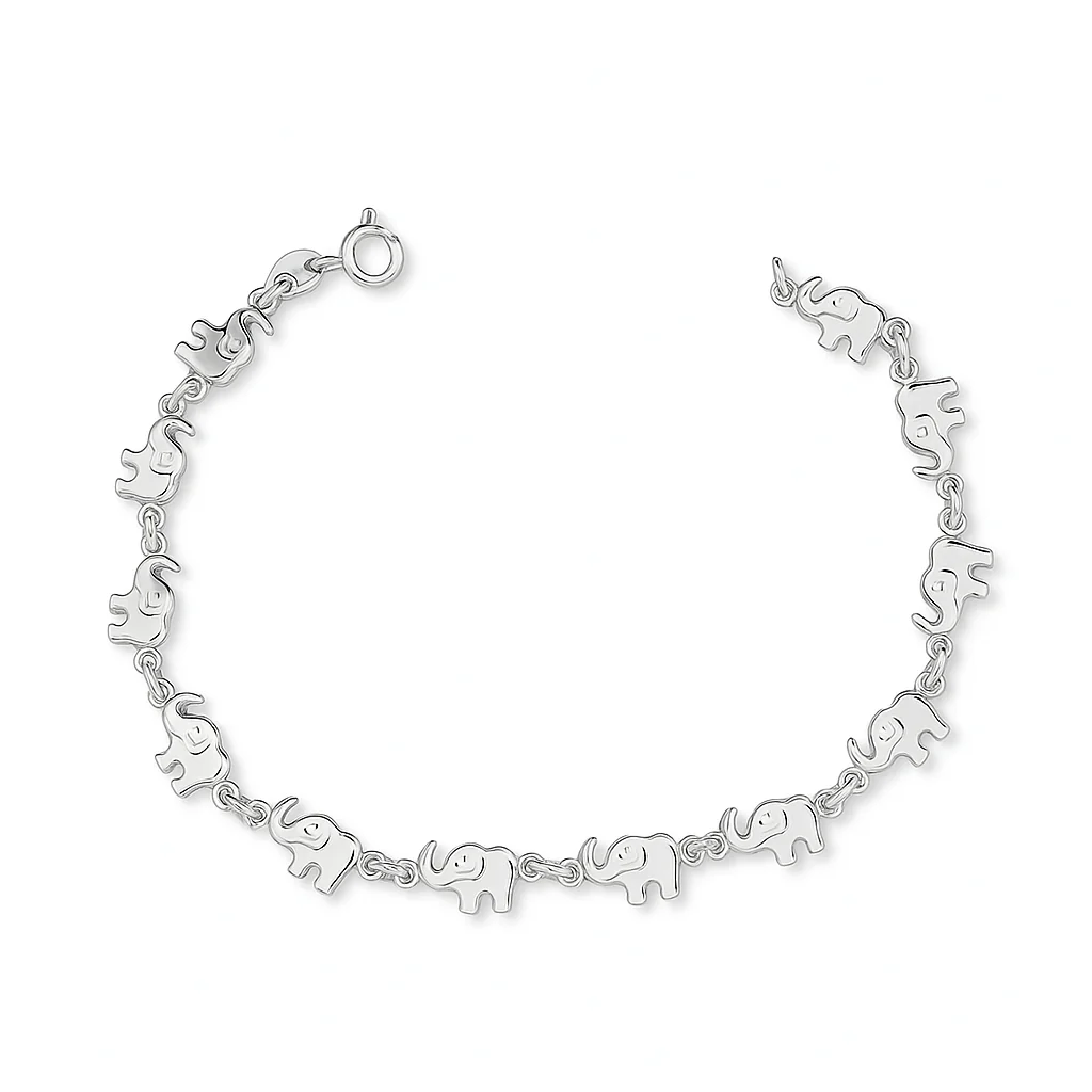 Silver-Plated Elephant Charm Bracelet 7"+2"
