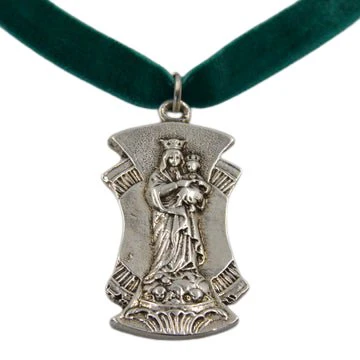 Silver-Plated Immaculate Heart of Mary Velvet Necklace 18-inch