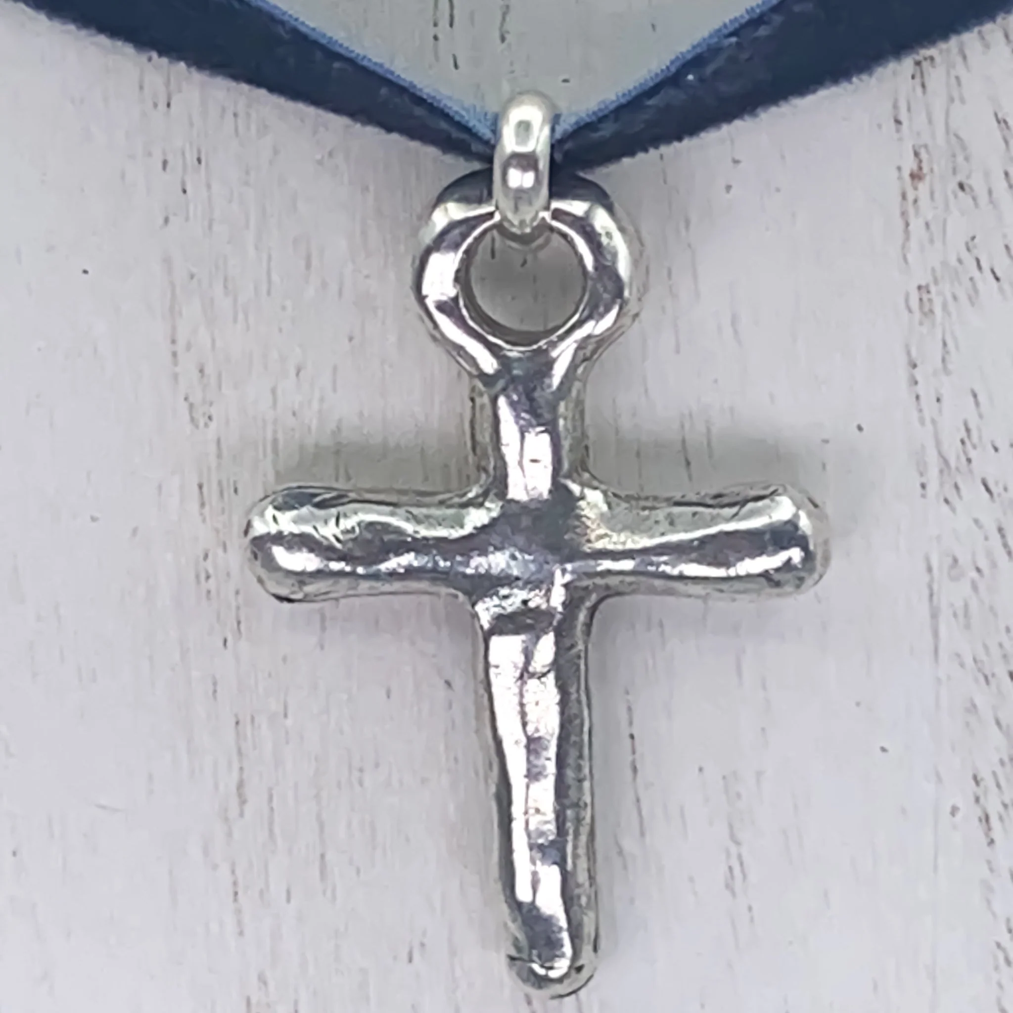 Silver-Plated Life Cross Velvet Necklace 18-inch - Image 2
