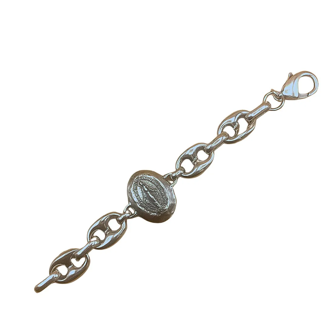 Silver-Plated Miraculous Medal Chain Bracelet-7-inch - Image 5