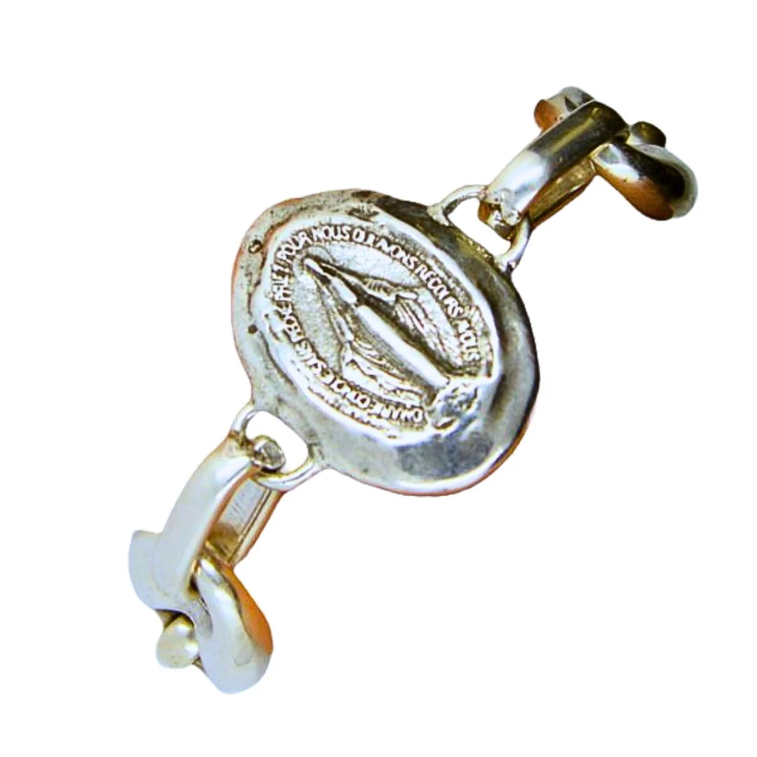 Silver-Plated Miraculous Medal Chain Bracelet-7-inch - Image 6