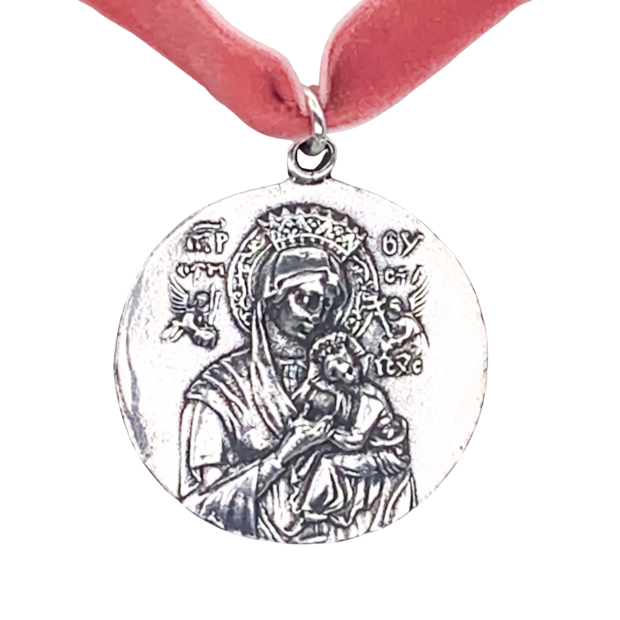 Silver-Plated Our Lady of Perpetual Help Velvet Necklace 18-inch