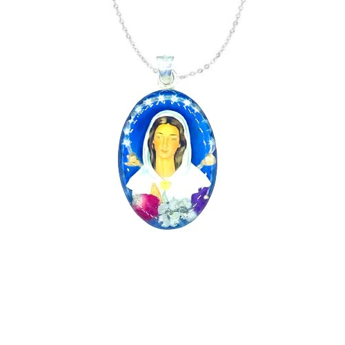 Mystic Rose Medium Oval Pendant w/ Pressed Flowers 18-inch
