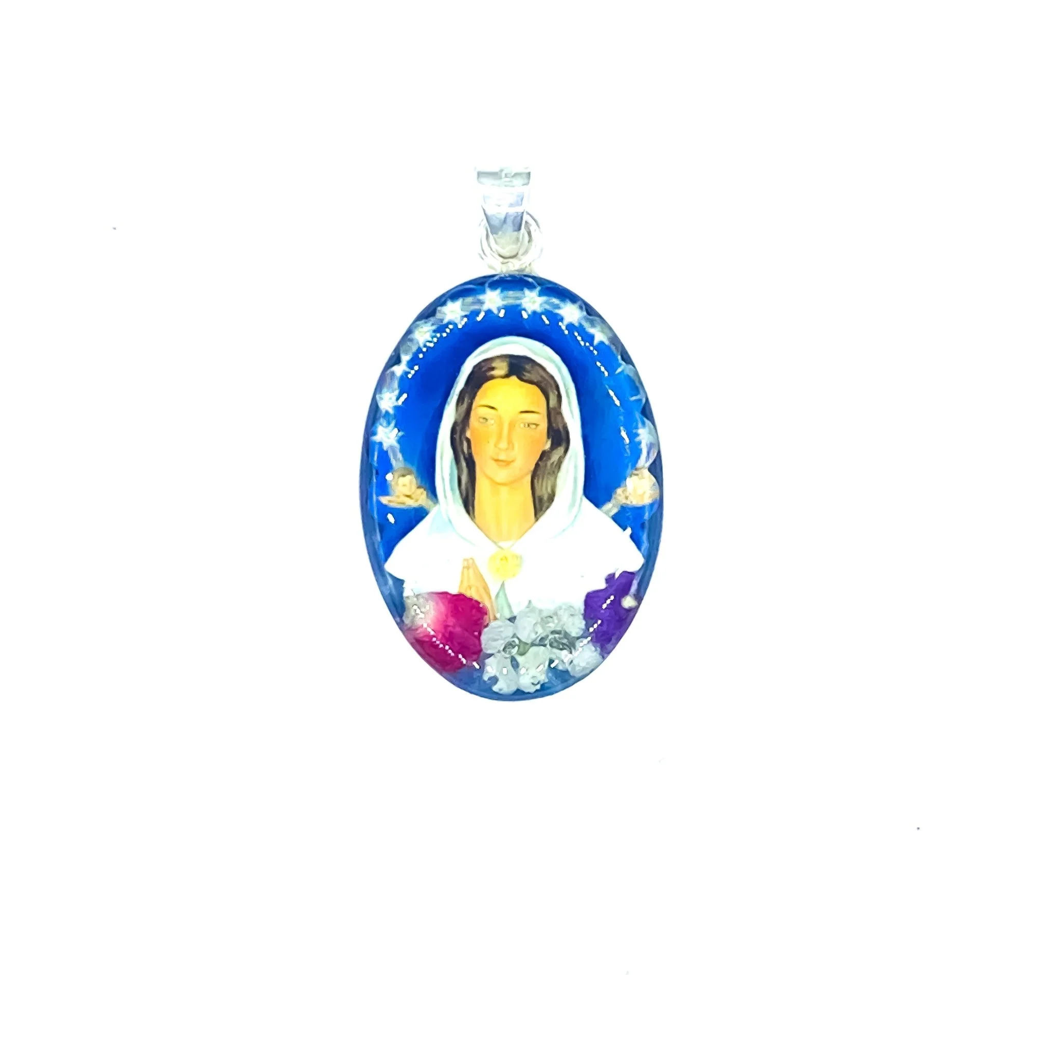 Mystic Rose Medium Oval Pendant w/ Pressed Flowers 18-inch - Image 2