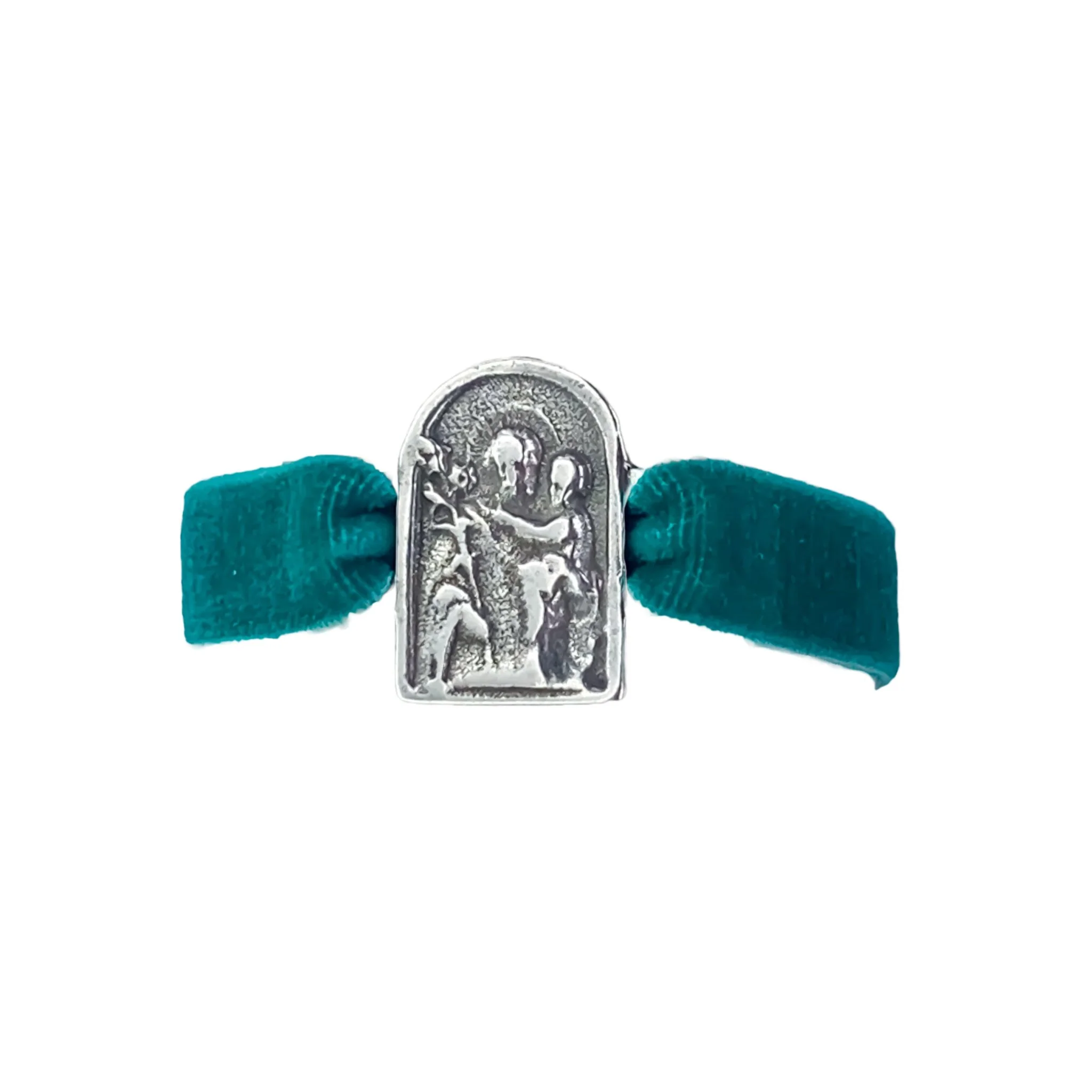 Silver-Plated St Joseph & Christ Velvet Bracelet 7.5-inch
