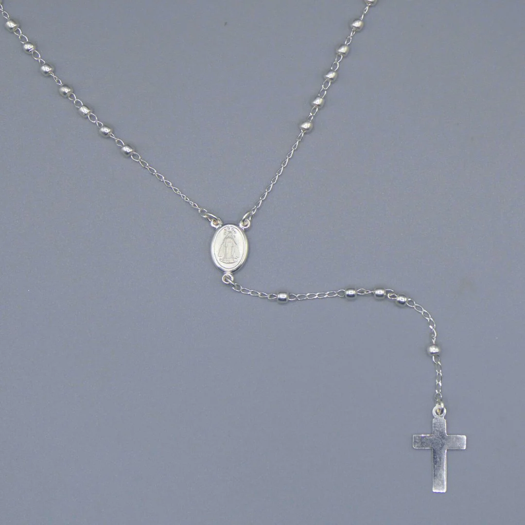 Silver Miraculous Medal Rosary Necklace 18-inch - Image 10
