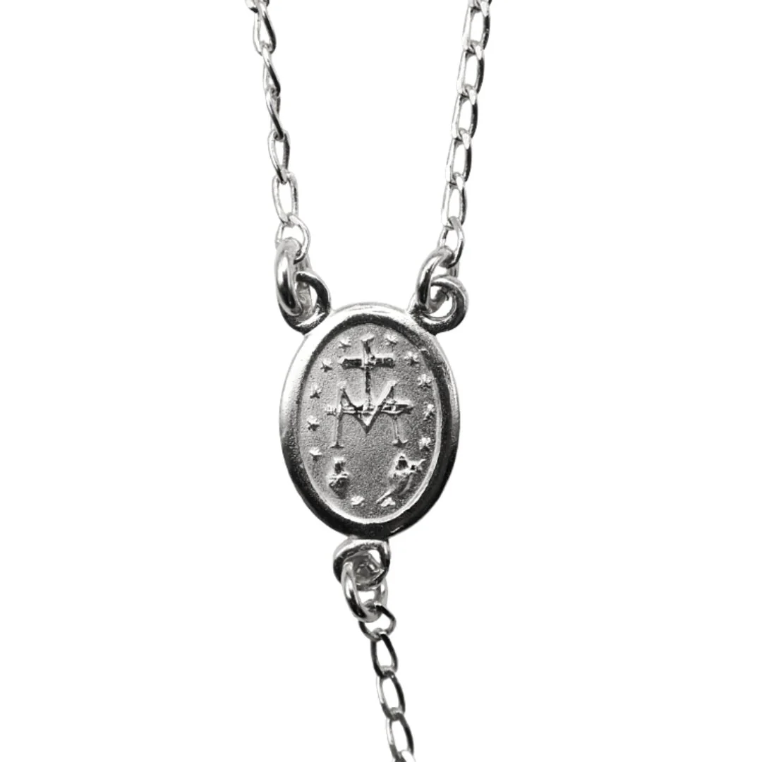 Silver Miraculous Medal Rosary Necklace 18-inch - Image 12