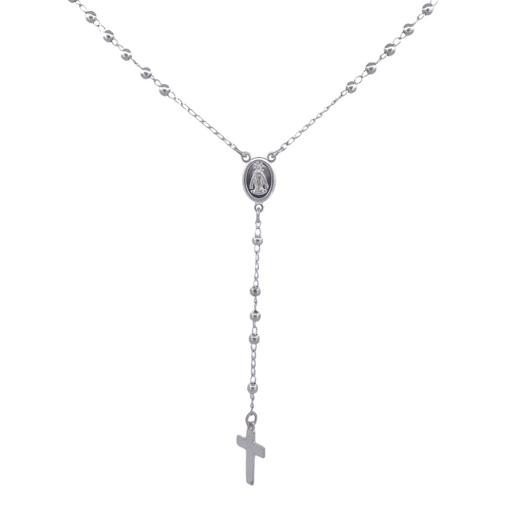 Silver Miraculous Medal Rosary Necklace 18-inch - Image 4