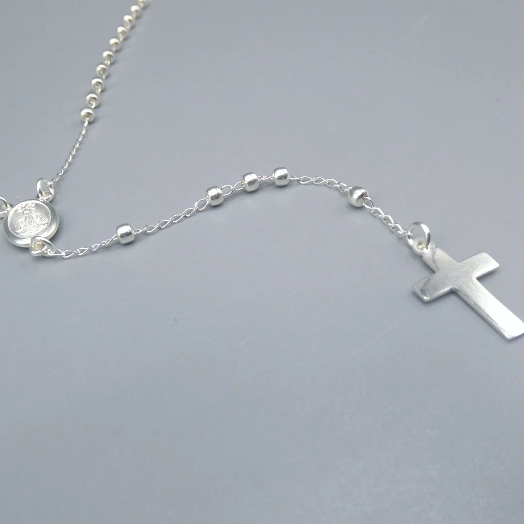 Silver Miraculous Medal Rosary Necklace 18-inch - Image 9