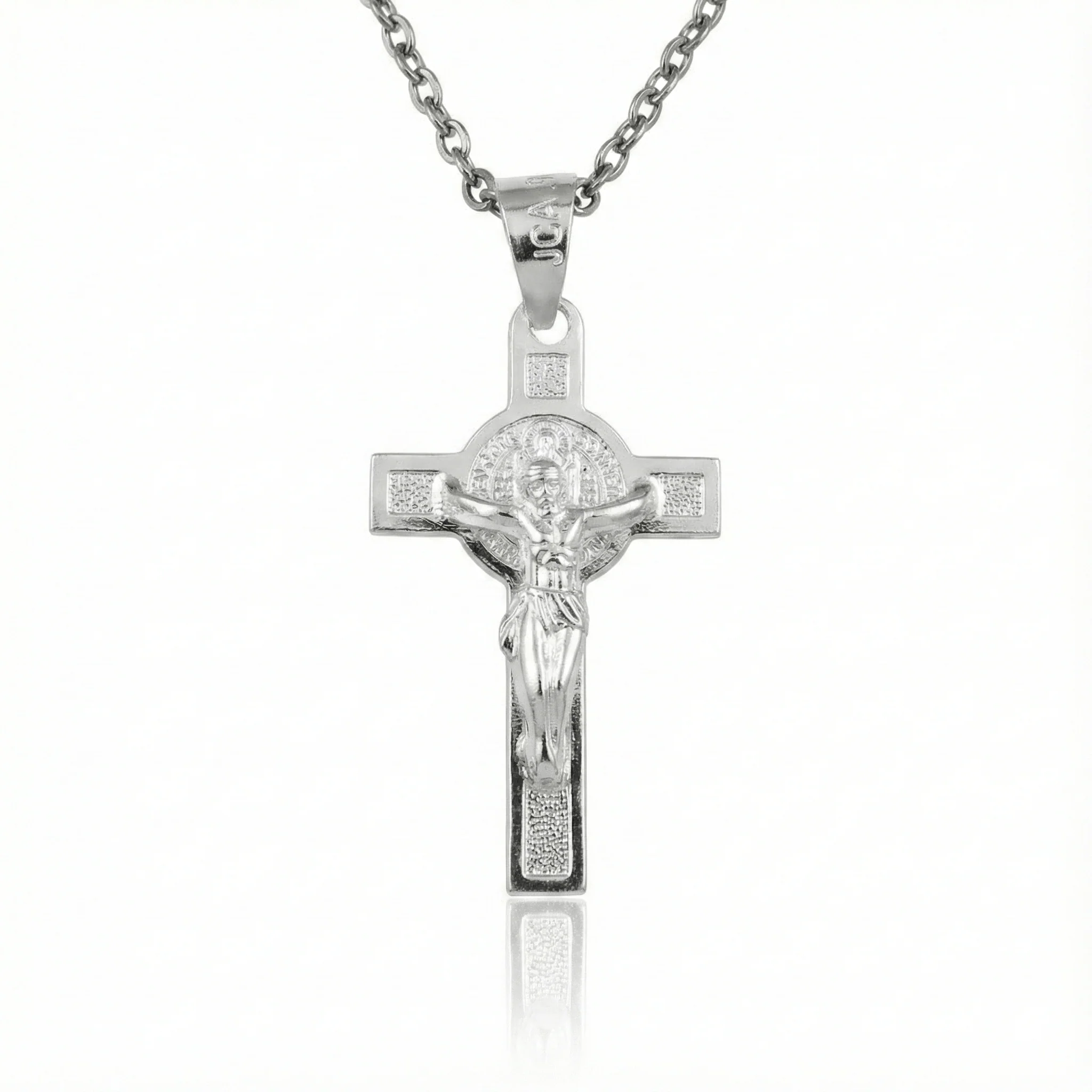 Silver Mini Saint Benedict Crucifix Necklace 18"